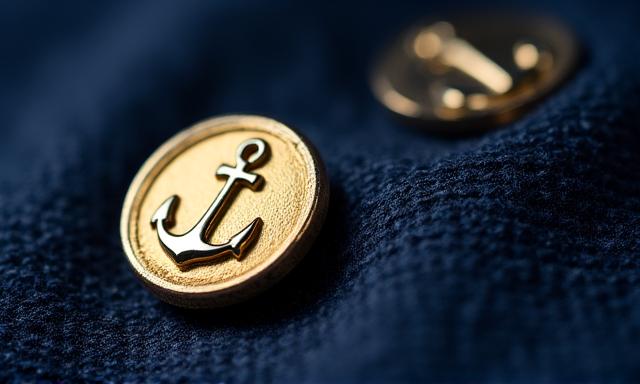 Dettaglio bottoni dorati su tessuto blu navy